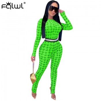 FQLWL Moon Print Summer Sexy Rompers Womens Jumpsuit Female Long Sleeve Pink Neon Skinny One Piece Ladies Bodycon Jumpsuit Women